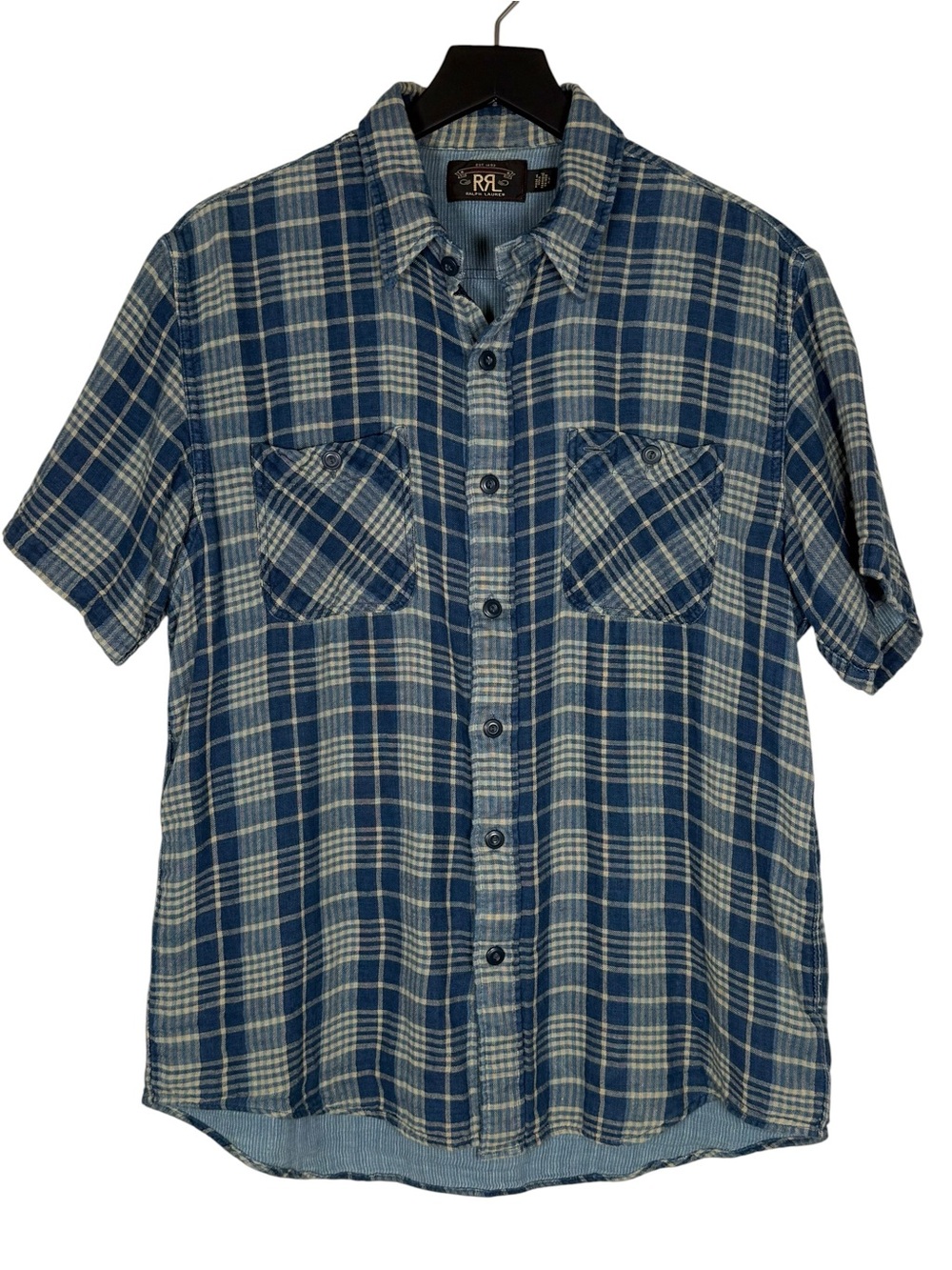 Ralph Lauren Double RL Size L Indigo Plaid Double-Faced Workshirt 100% Cotton